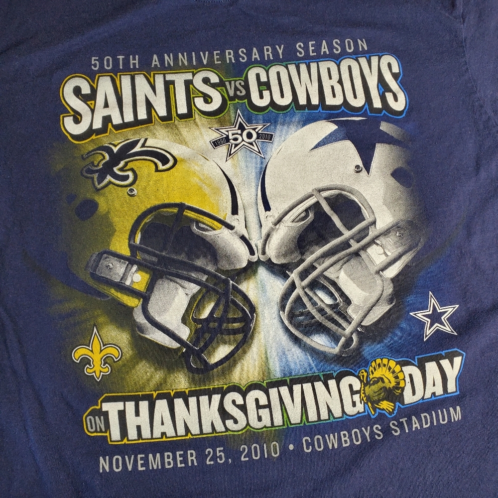 2010 50th Anniversary Cowboys vs Saints Thanksgiving Game T Shirt sz L official